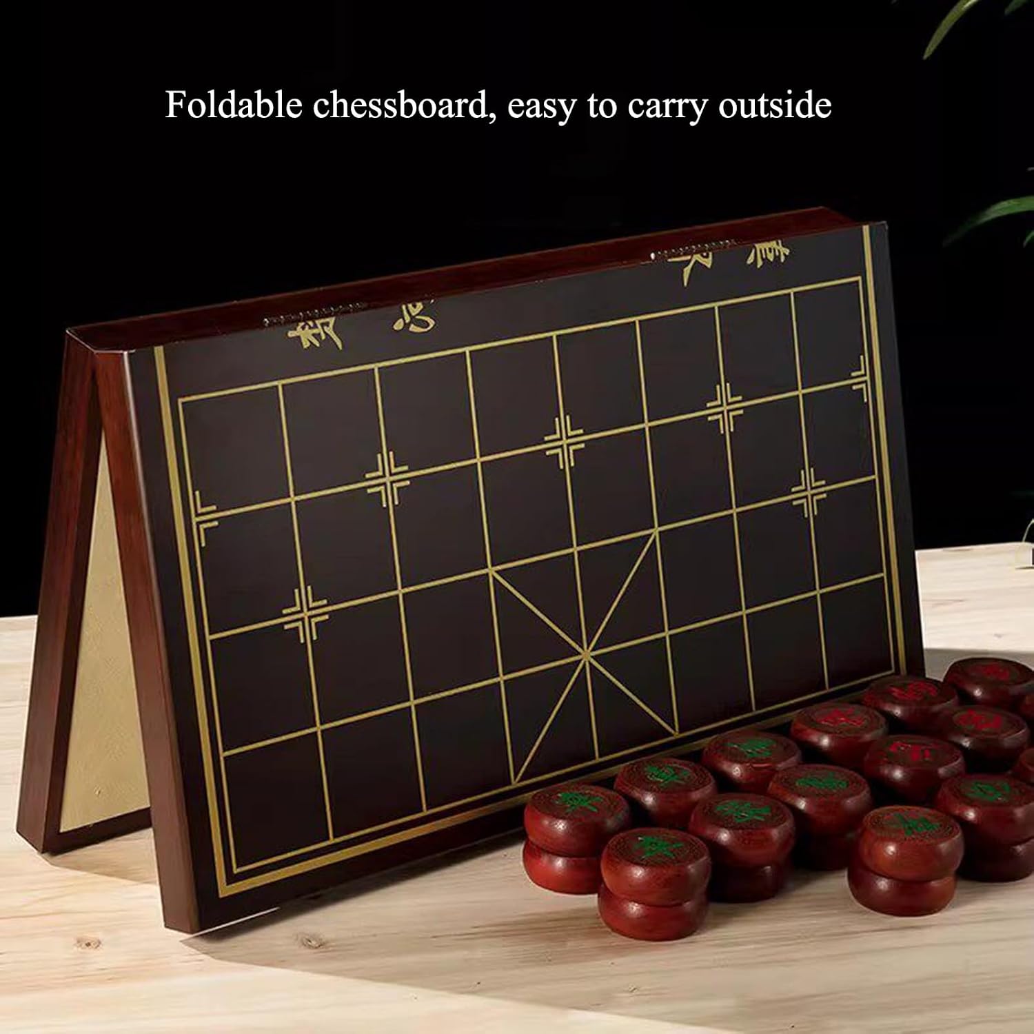 Portable Chinese Chess Set with Beechwood Pieces and Chessboard Handheld Xiangqi Traditional Table Strategy Game for 2 Players Adults(3.8cm/1.5in) image 3