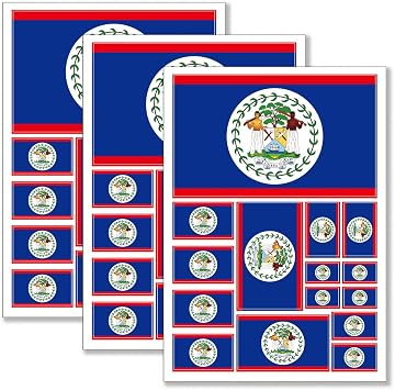 QQSD Belize Flag Sticker Belizean Decal in Multiple Sizes, 3 Pack, 11.7 x 8.3 Inches