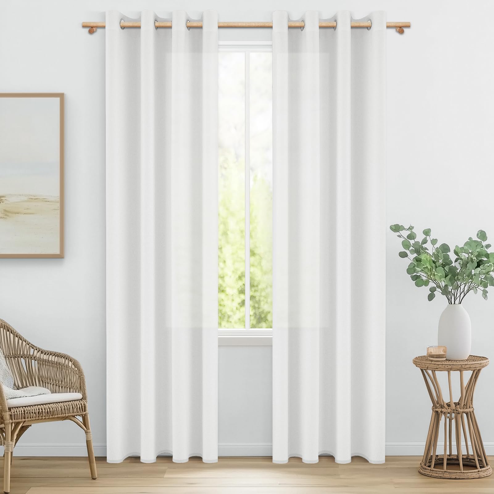 MRTREES White Curtains Translucent Linen Living Room Dining Room Modern 2 Pieces 140 x 240 cm Home Curtains Curtains Curtains Youth Bedroom Curtain with Eyelets for Windows Double Room Global Recycled Standard Global Recycled Standard Global Recycled Standard