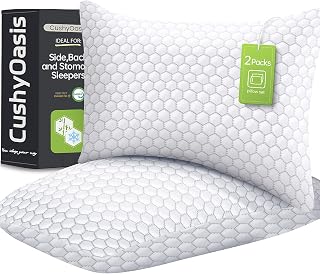 CushyOasis Shredded Memory Foam Cooling Pillows Set of 2 Queen Size Grey - Adjustable for Side Back Stomach Sleepers