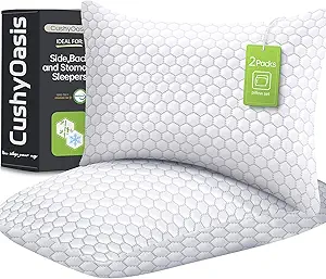 Shredded Memory Foam Pillow for Sleeping, Cooling Bed Pillows Set of 2, Adjustable Pillows for Side, Back, Stomach Sleepers with Washable Pillowcase (King Size, Grey)