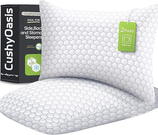 Shredded Memory Foam Pillow for Sleeping, Cooling Bed Pillows Set of 2, Adjustable Pillows for Side, Back, Stomach Sleepers with Washable Pillowcase (King Size, Grey)