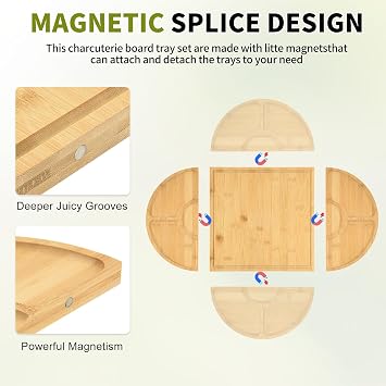 Bamboo Charcuterie Boards and Knife Set, 4 in 1 Cheese Platter