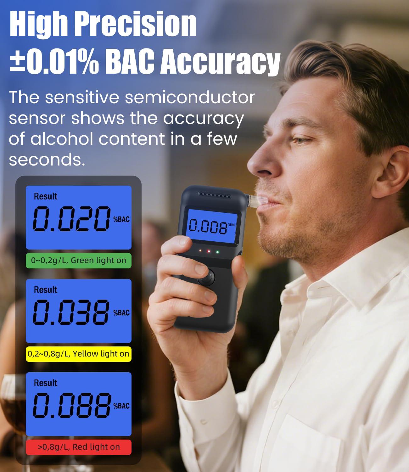 Alcootest Homologué écran LCD Ethylotest Électronique Professionnel - Affichage LCD - 11 Embouts - Alcootest Précis Ethyromètre Domestique