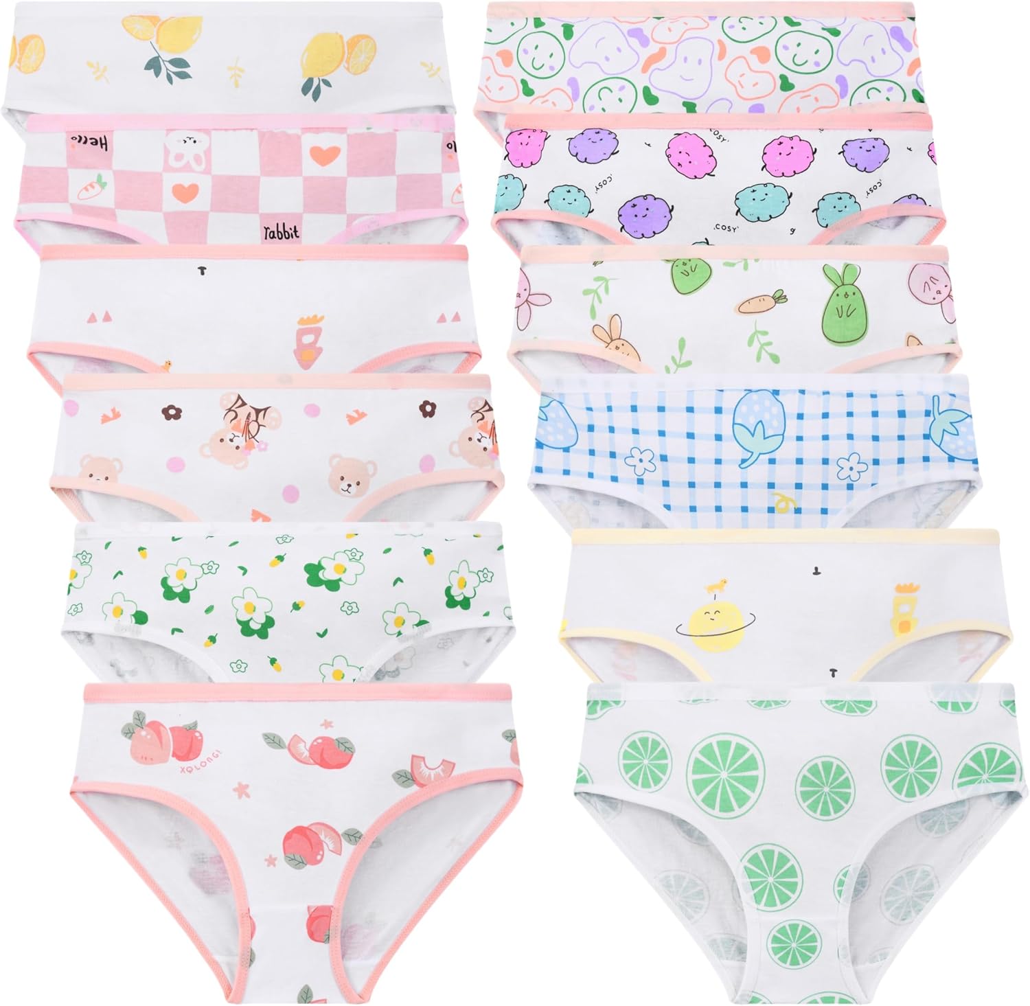 Yzjcafriz Girls Underwear 12 Pack Soft Kids Briefs Cotton Comfortable Panites