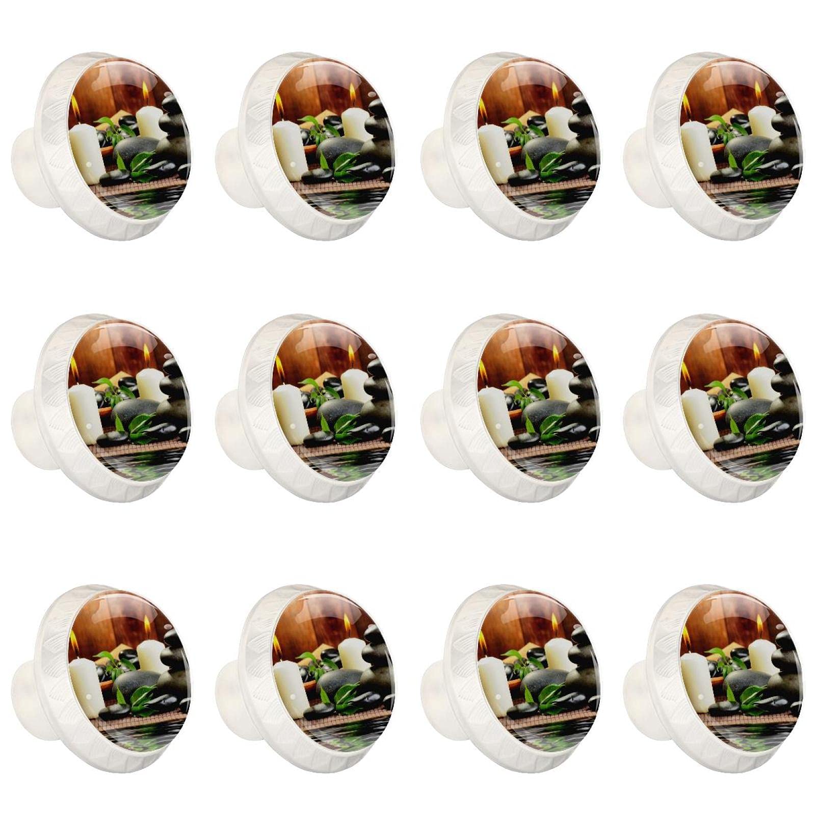 Boutons d'armoires de cuisine ronds en pierre Zen Stone pour tiroir de commode - Lot de 12