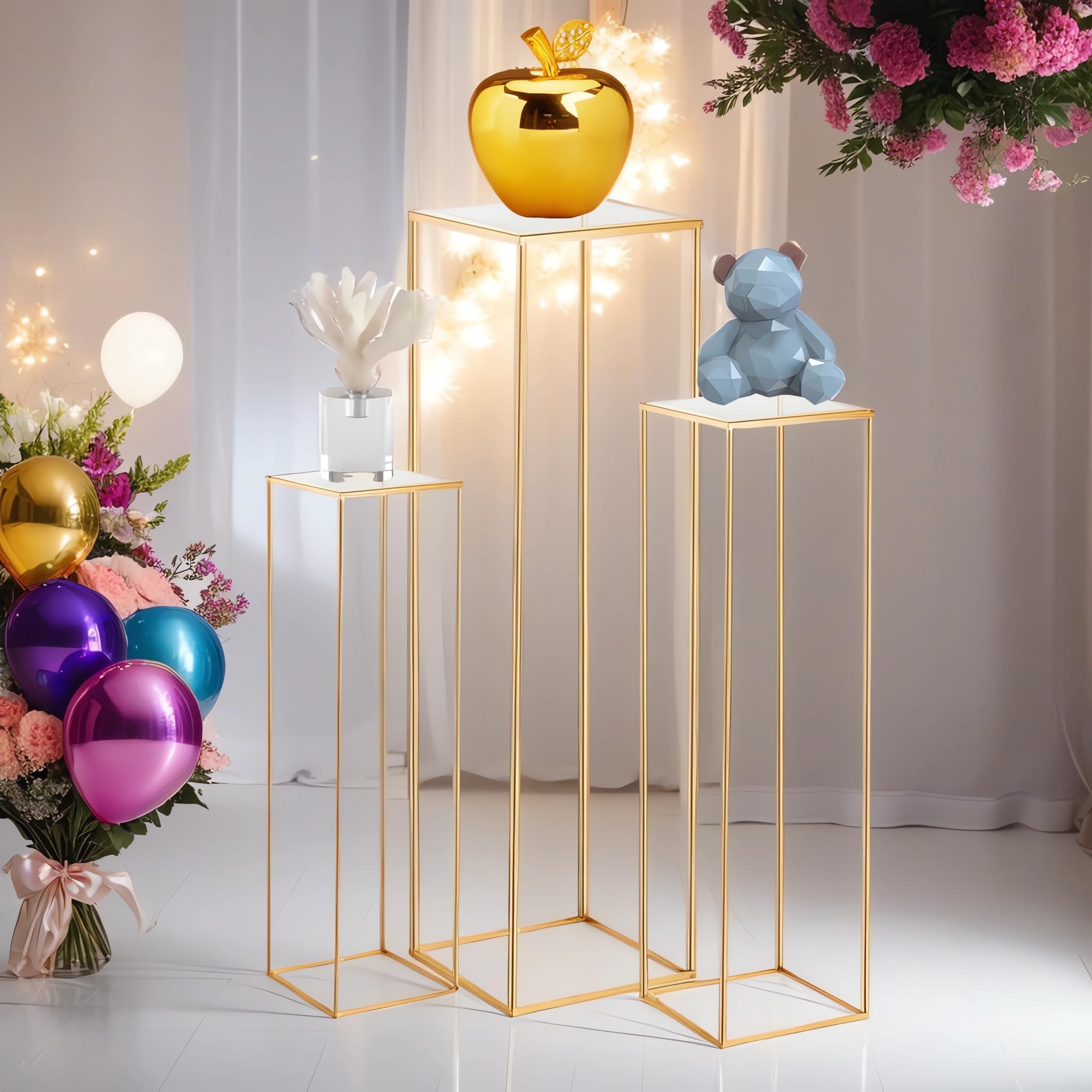 Lot de 3 supports de plantes en métal doré pour vos tables de mariage et fêtes