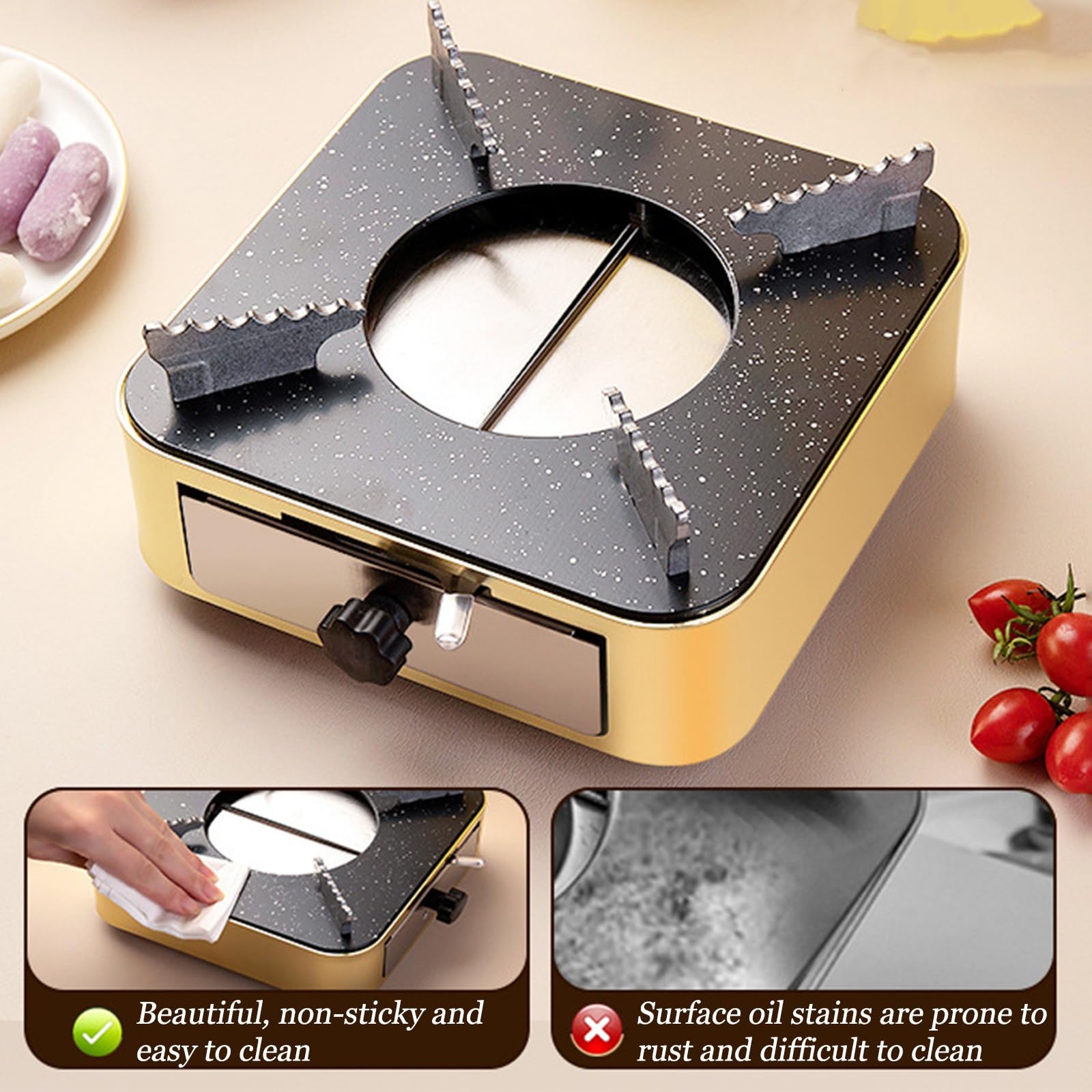 Vnook Edelstahl-Alkoholkocher, Kleiner Hot Pot Kochgeschirr, Spirituskocher Set, Spirituskocher mit Topf, Dry Pot Alkoholkocher, Restaurant Hitzeschutz Spezialtopf, für Haushalt Outdoor(Gold,20cm)
