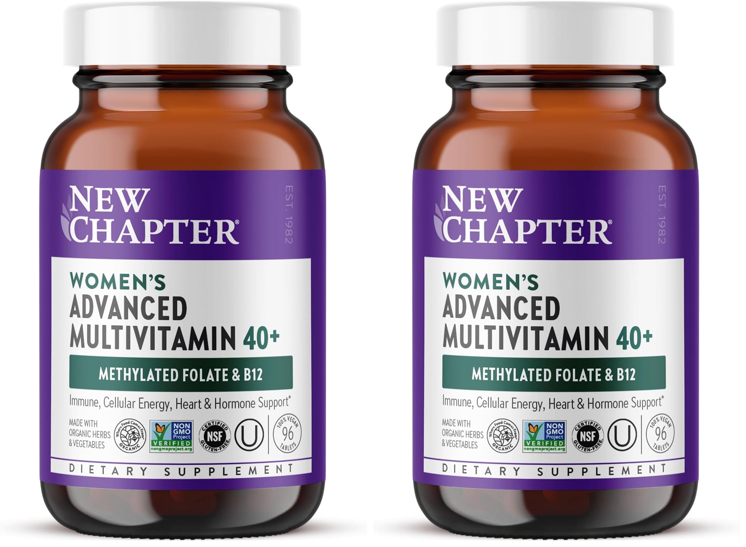 New Chapter Women's Multivitamin 40+ Advanced Formula for Heart,Hormone,Immune&Energy Support,Higher Levels of Whole-Food Fermented B Vitamins +D3,Made Organic Non-GMO Ingredients,96 Count (Pack of 2)