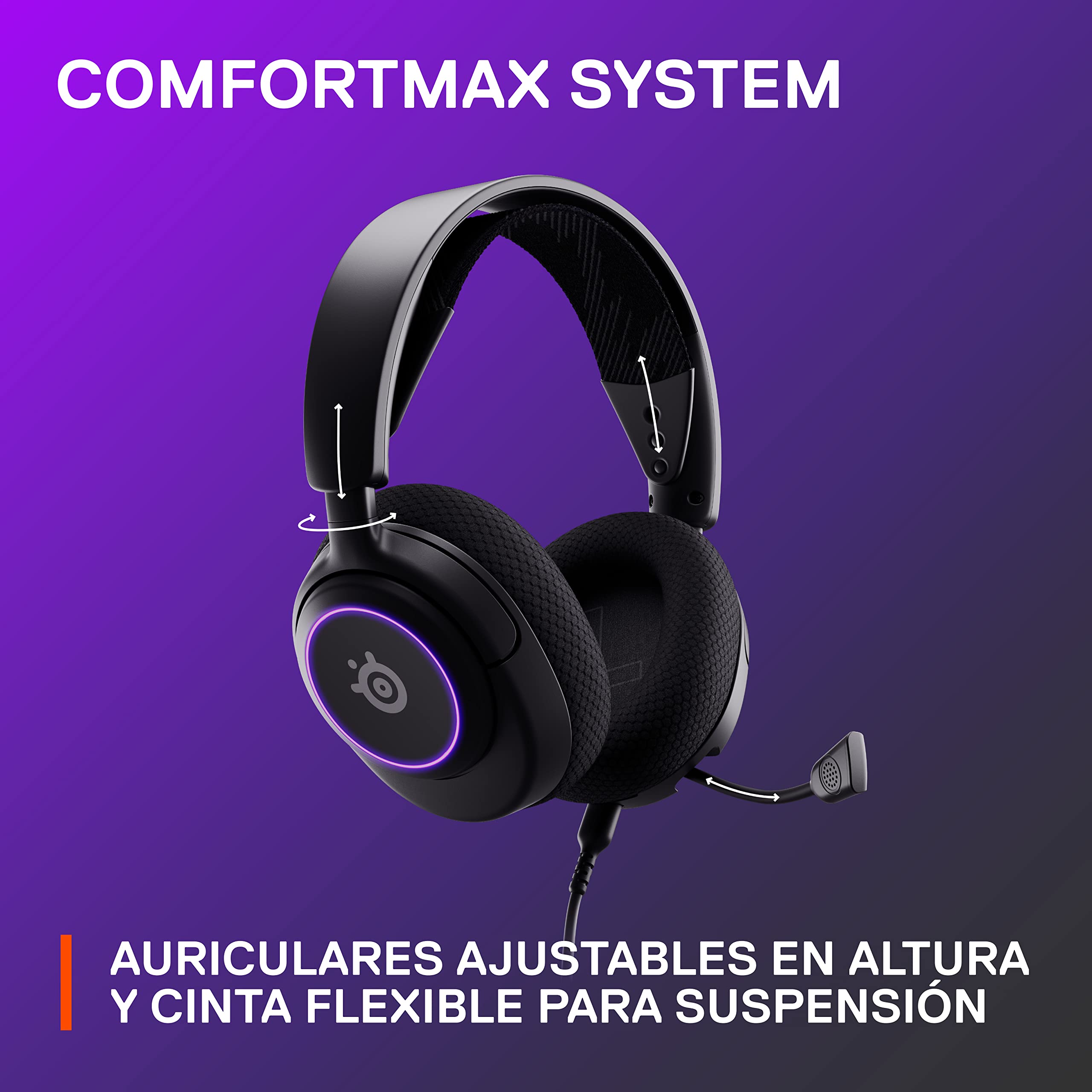 SteelSeries Arctis Nova 3 - Cascos Gaming Con Cable Multisistema - Controladores Hi-Fi - Audio espacial 360° - Luces RGB - Almohadillas de espuma con memoria - Ultraligeros - PC, PS5, PS4, Switch
