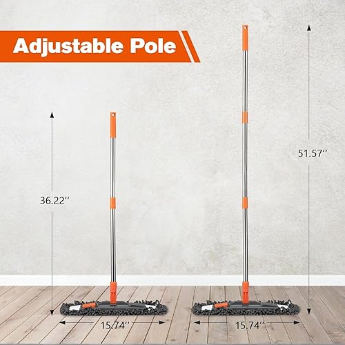 Miniatura 7 de Trapeador de polvo de 15.74 pulgadas para limpieza de suelos con 3 almohadillas lavables (chenilla, paño de felpa, microfibra) y mango de acero