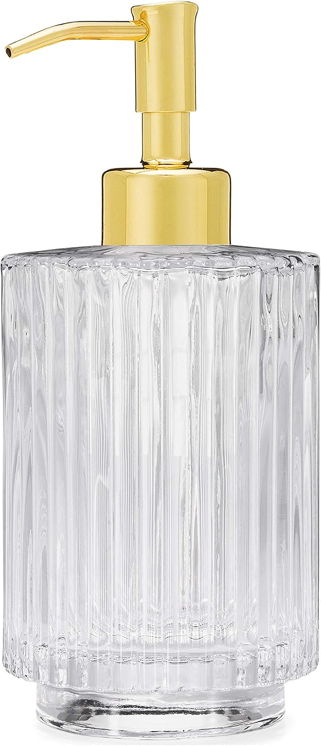 Rail19 Parisian Clear Fluted Glass Soap Dispenser - Refillable Lotion & Hand Soap for Kitchen and Bathroom, 10oz (Cali Chrome)