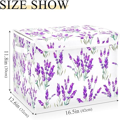 Miniatura 3 de Cajas de almacenamiento de lavanda con tapa abatible y asa, cubo de almacenamiento plegable, canasta de almacenamiento grande para estantes,
