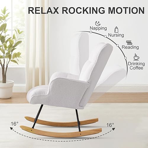 Miniatura 4 de Mecedora tapizada para cuarto de bebé, mecedora tapizada, mecedora con asiento acolchado con respaldo alto, cómoda silla auxiliar para sala de
