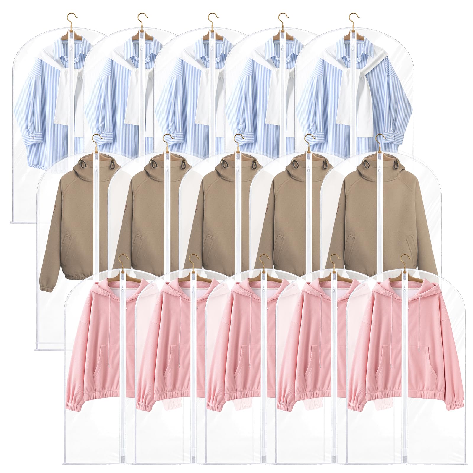 40 All Clear Garment Bags for Hanging Clothes 15 Packs Suit Bags for Closet Storage Plastic Dustproof Suit