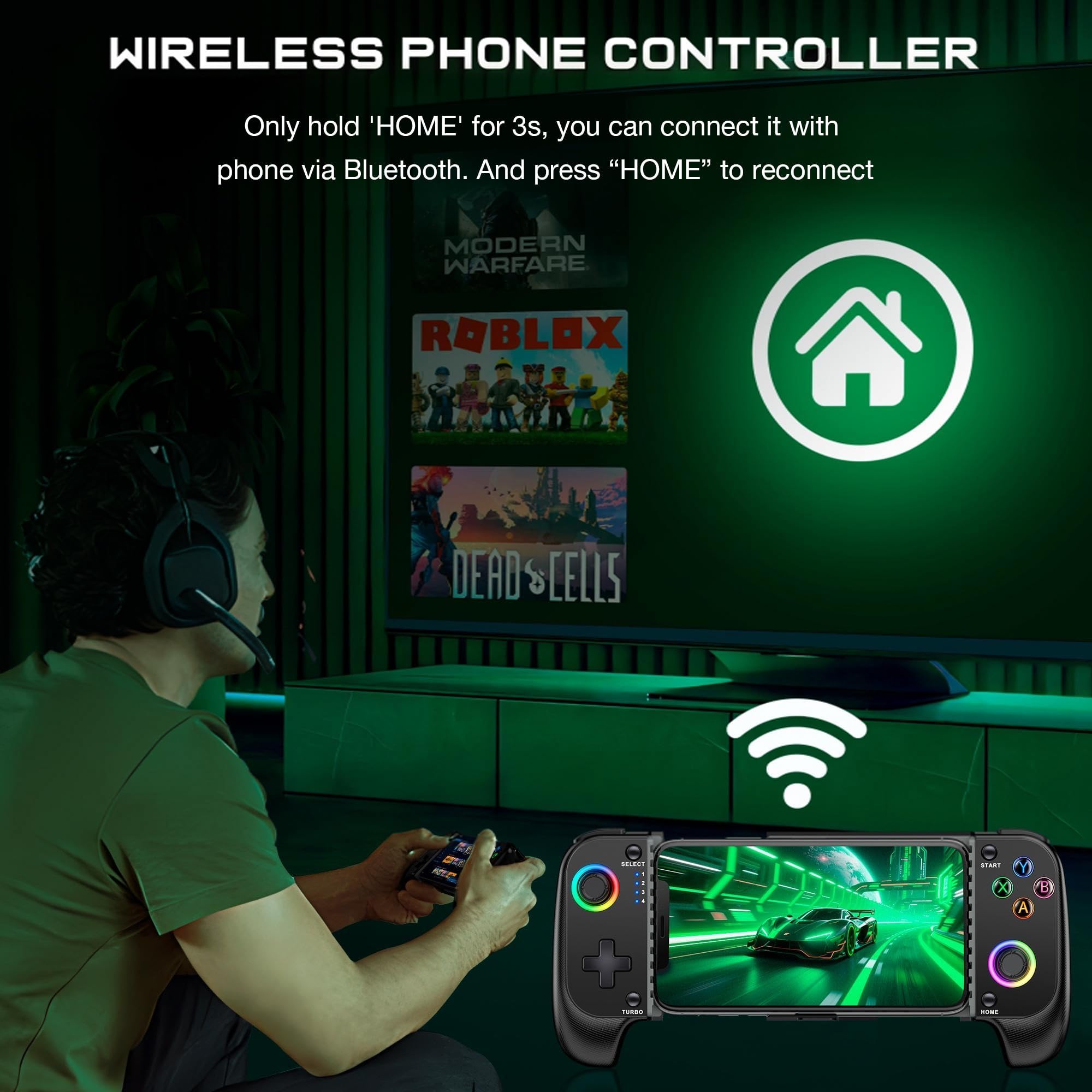 ALEEMTRY Handy Controller für iPhone, Smartphone Controller für Android mit Hall Effect Joystick Support Xbox Cloud/MFi Apple Arcade/Roblox