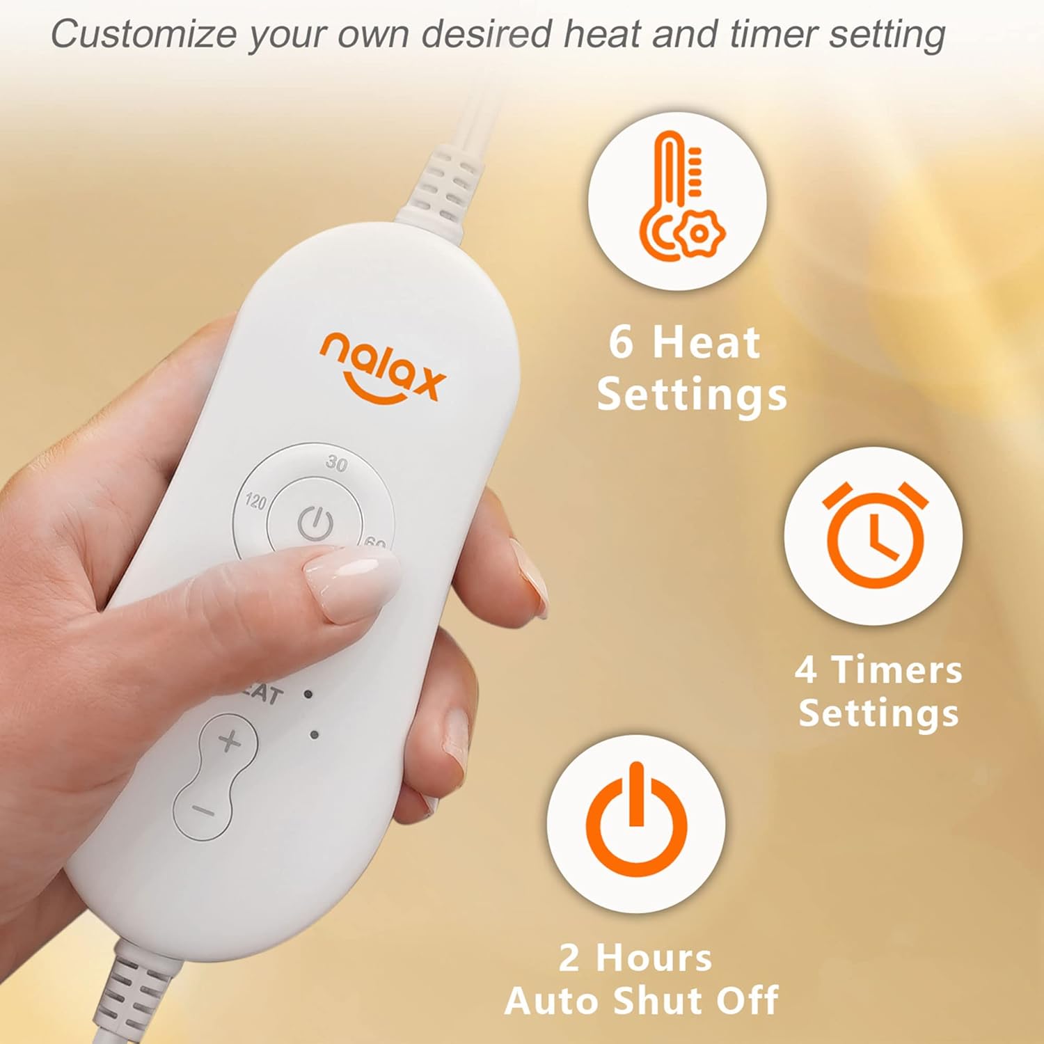 nalax Electric Fast Heating Full Body Washable Throw Blanket with 6 Heat Temperature Levels, 4 Timer Settings, and Automatic Shut-Off, Brown