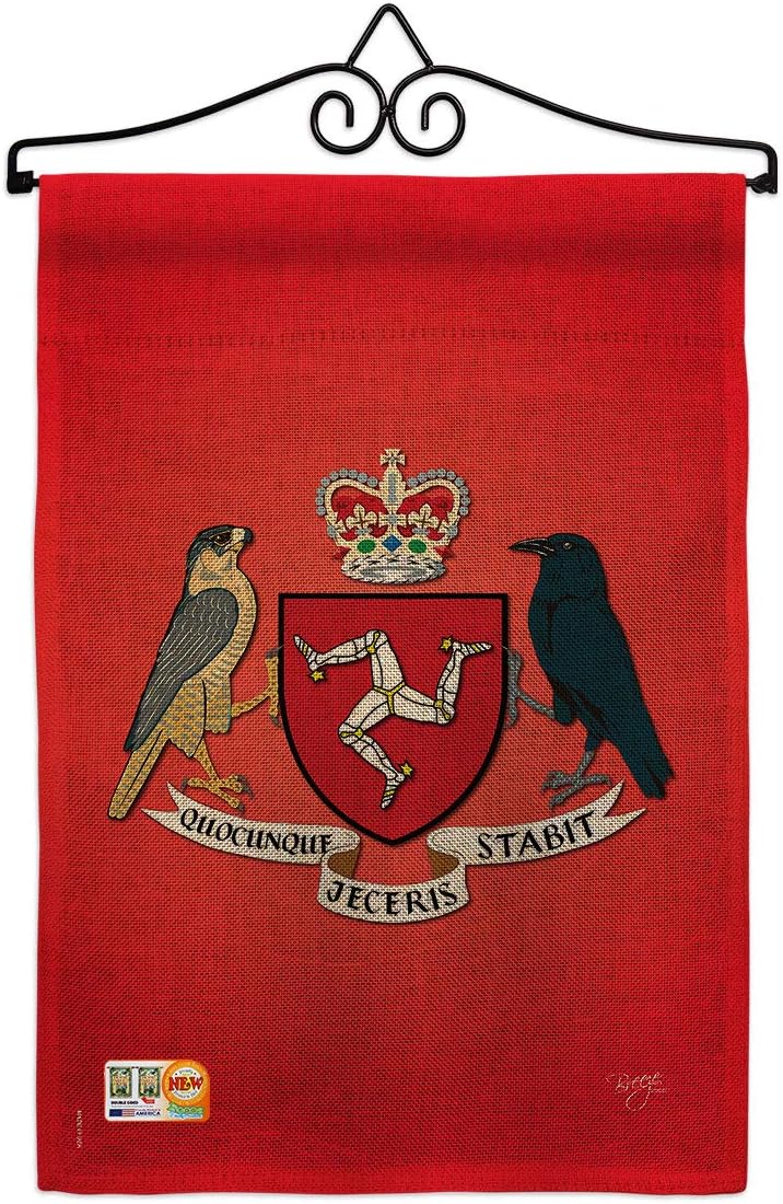 Isle of Man Burlap Garden Flag Set Wood Dowel Regional Nationality Nation International World Country Particular Area Small Decorative Gift Yard House Banner Double-Sided Made In USA 13 X 18.5