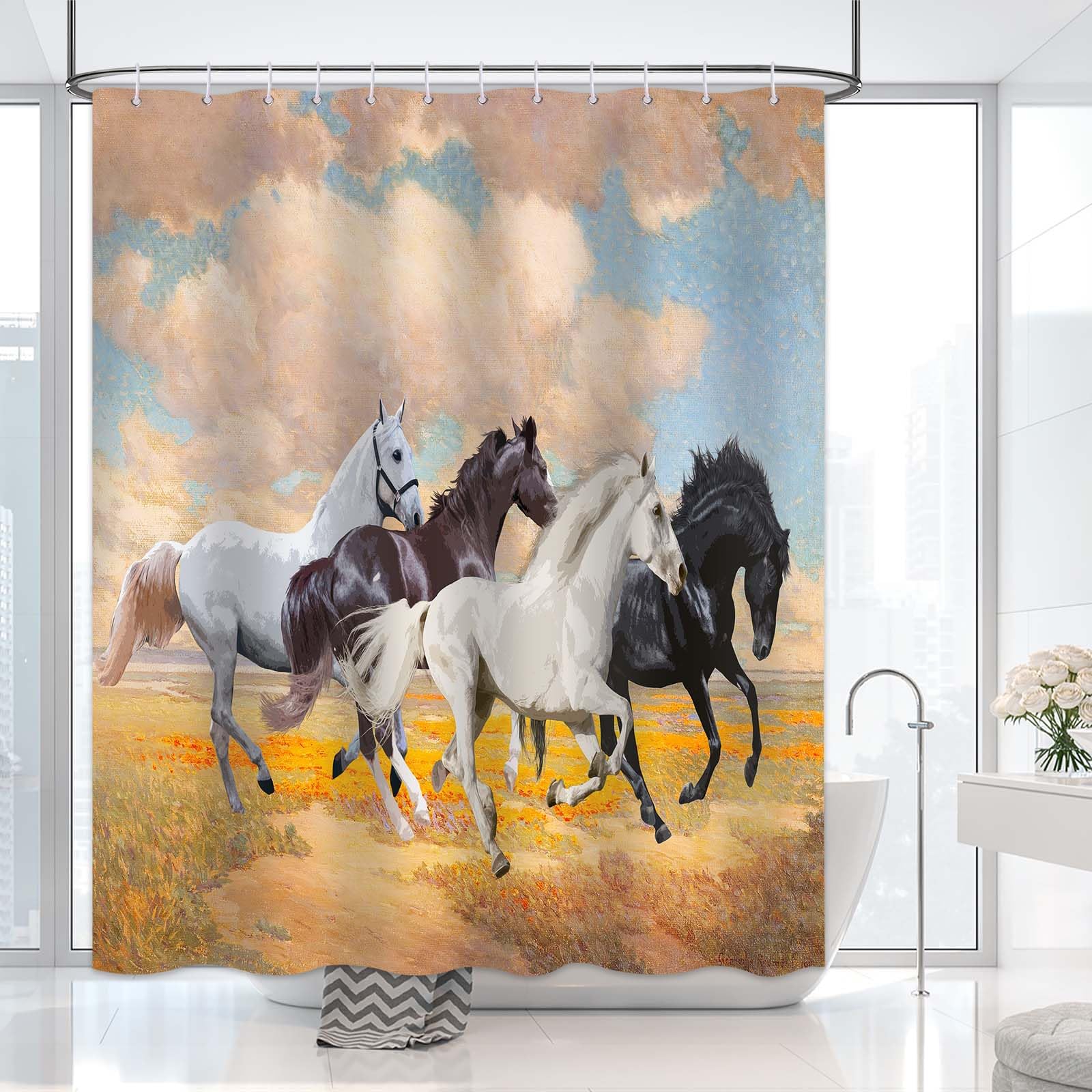 Cow Print Shower Curtain - Brown & White Cowhide Design, Waterproof Polyester 72x72 Inch With Hooks