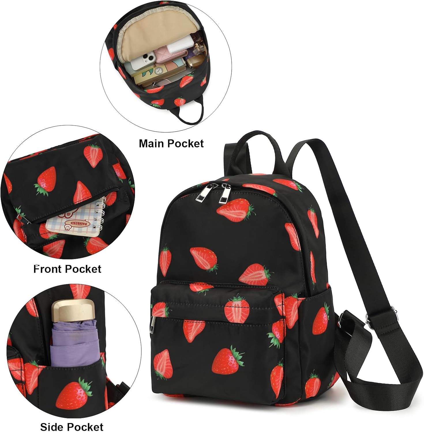 Strawberry Girls Mini Backpack, Small Backpacks Purse for Women Teens Kids School Travel