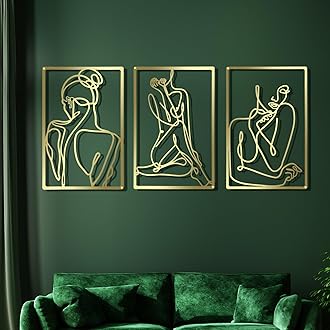 CHENGU 3 Pieces Gold Wall Decor Minimalist Wall Art Metal Line Wall Art Wall Decor for Bedroom Single Line Female for Kitchen Bathroom Living Room(Bright Style)