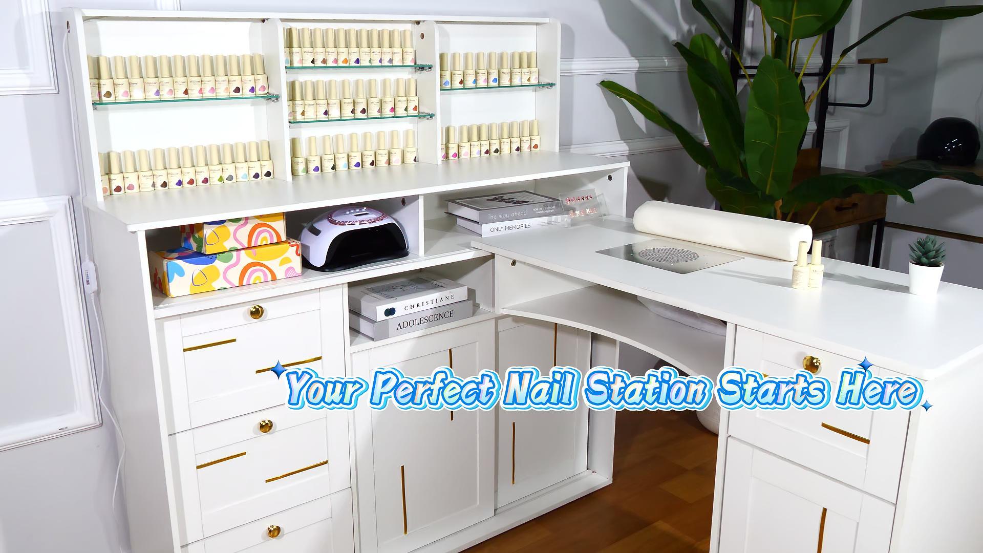 Amazon.com: L-Shaped Manicure Table with Dust Collector, LED Light