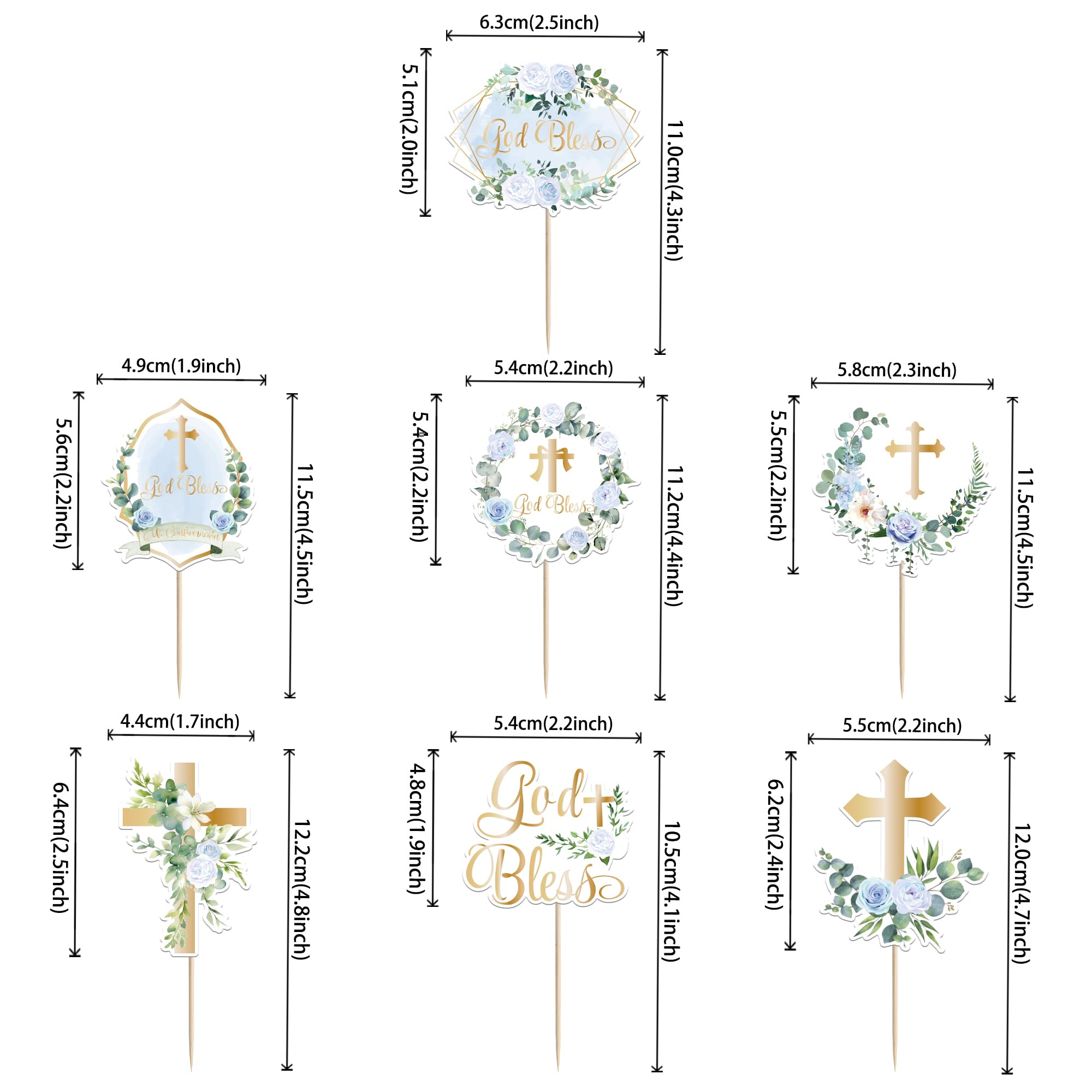 Xsstarmi 35 Pack God Bless Cupcake Toppers Cross Blue Wreath Cupcake Picks for Christian Baptism Baby Shower Boys First Communion Party Cake Decorations Supplies - Image 2