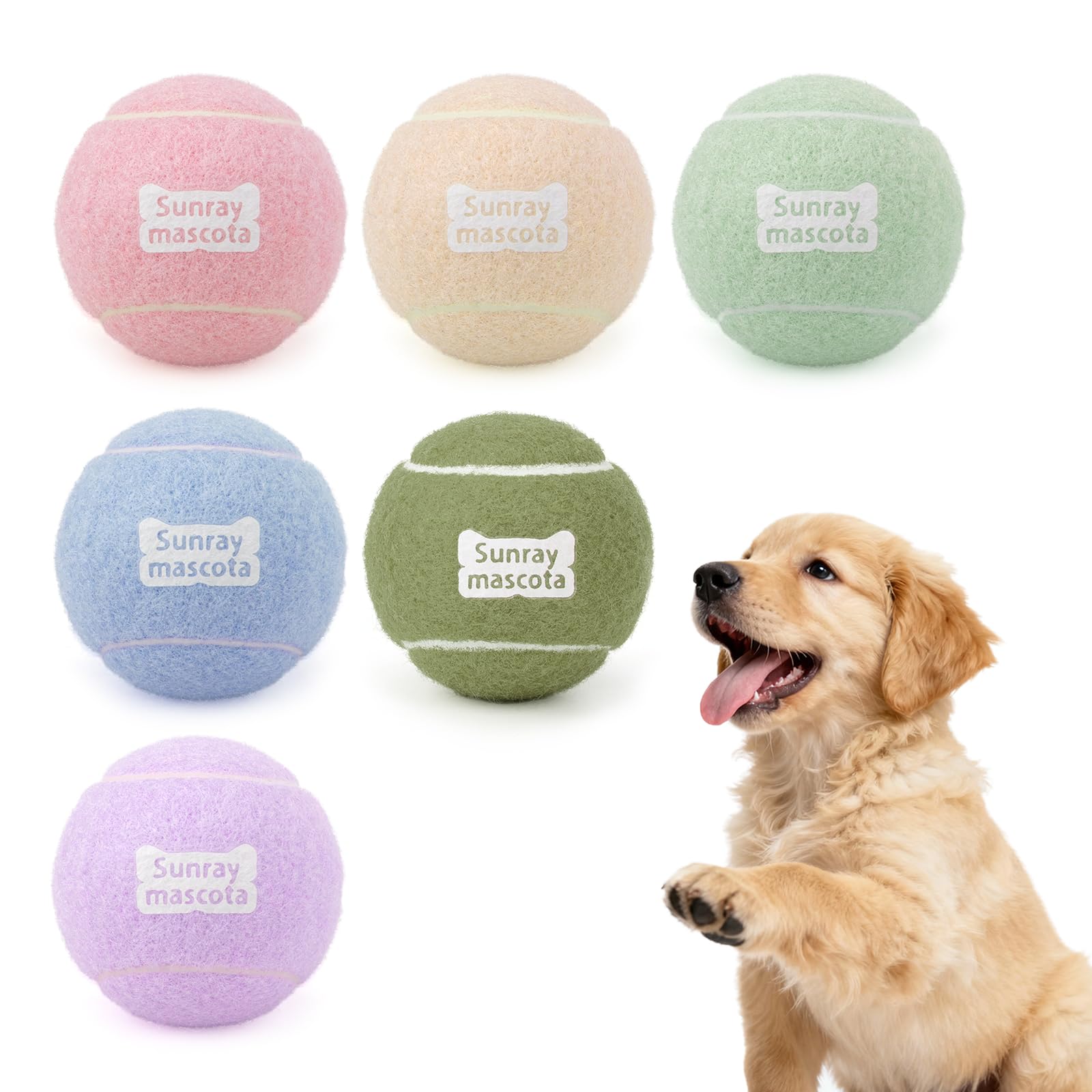 Sunraymascota 6-Pack Tennis Balls for Dogs Fetch Toys,for Beginner Practice
