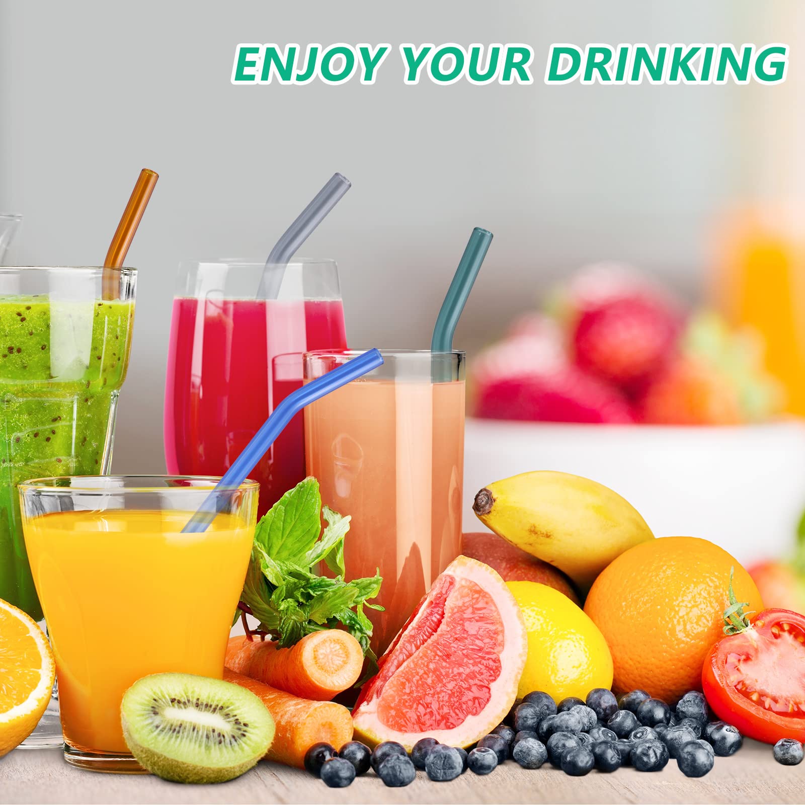 Paille En Verre Incassable Lot De 6 Jolies Pailles En Verre Avec Breloques En Forme De Fleur, Pailles Réutilisables En Verre Incassable Avec 2 Brosses De Nettoyage, Pailles En Verre Transparent Pour