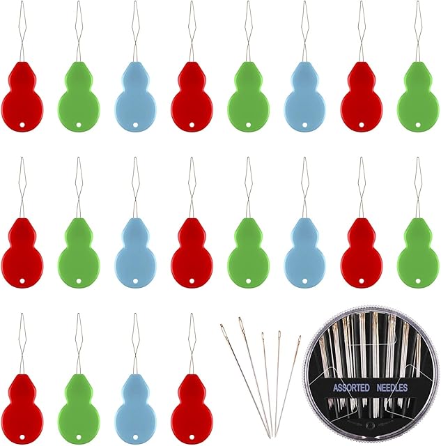 TUPARKA 20 Pieces Needle Threaders Gourd Shaped Plastic Needle Thread Detector with 1 Set Assorted Sizes Hand Sewing Needles