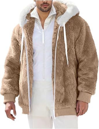 Beessbest Winter Coats for Men Fuzzy Sherpa Hoodie Long Sleeve Warm Jacket