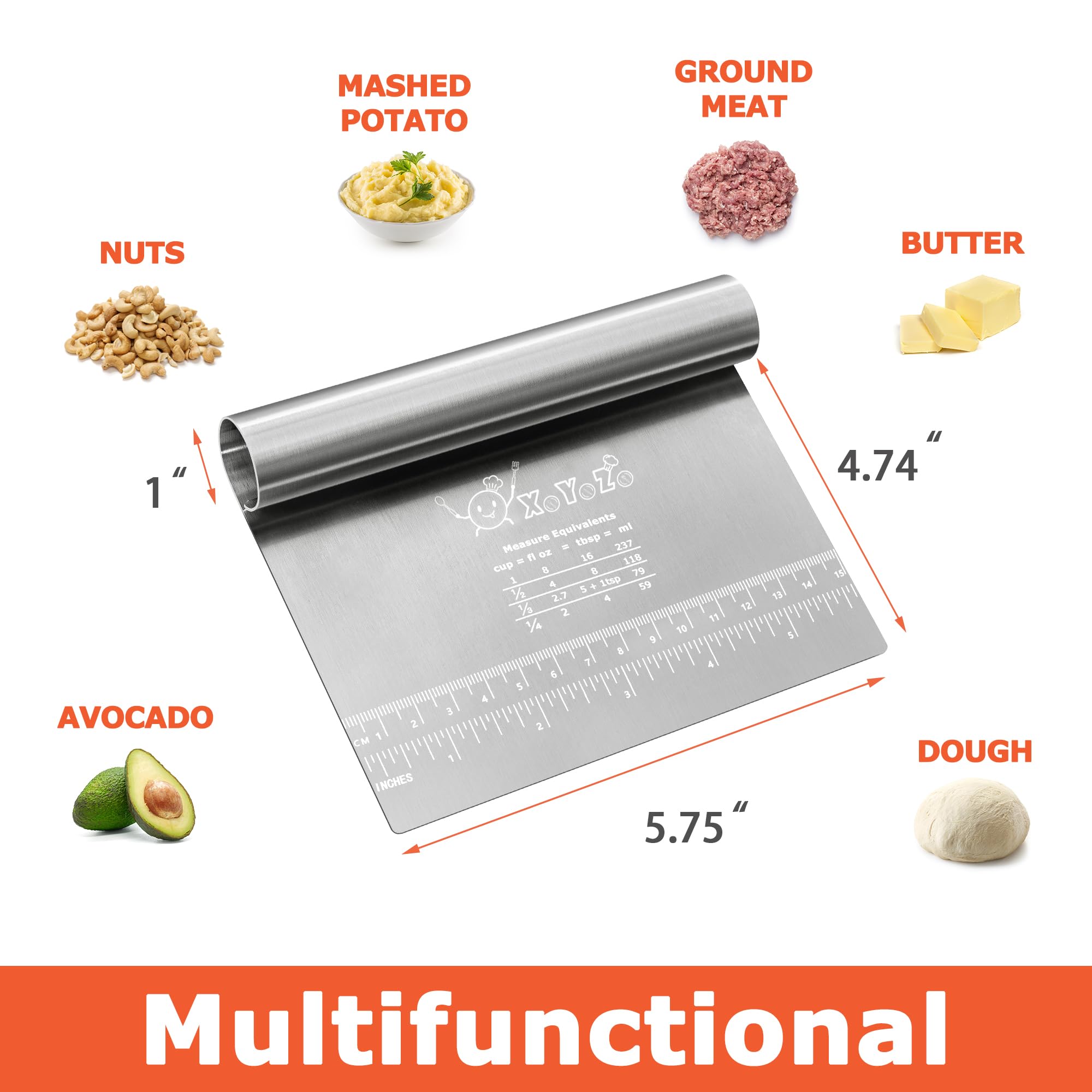 Raspador de banco para masa, cortador de repostería, hoja de acero inoxidable, herramientas para hornear, mantequilla, pastel, cebolla, verduras 4
