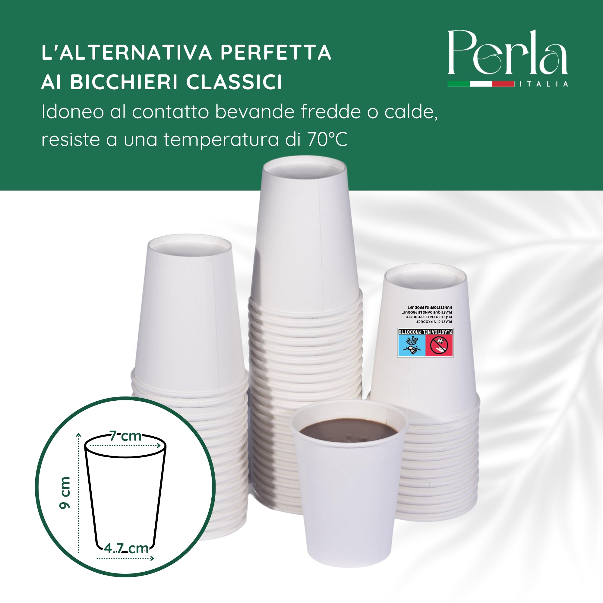 Perla - 200 Bicchieri di Carta da 200 ml - Bicchiere Monouso Biodegradabile Ecologico - Adatto per Bevande Fredde e Calde - Bicchieri per Acqua usa e getta (Bianco)