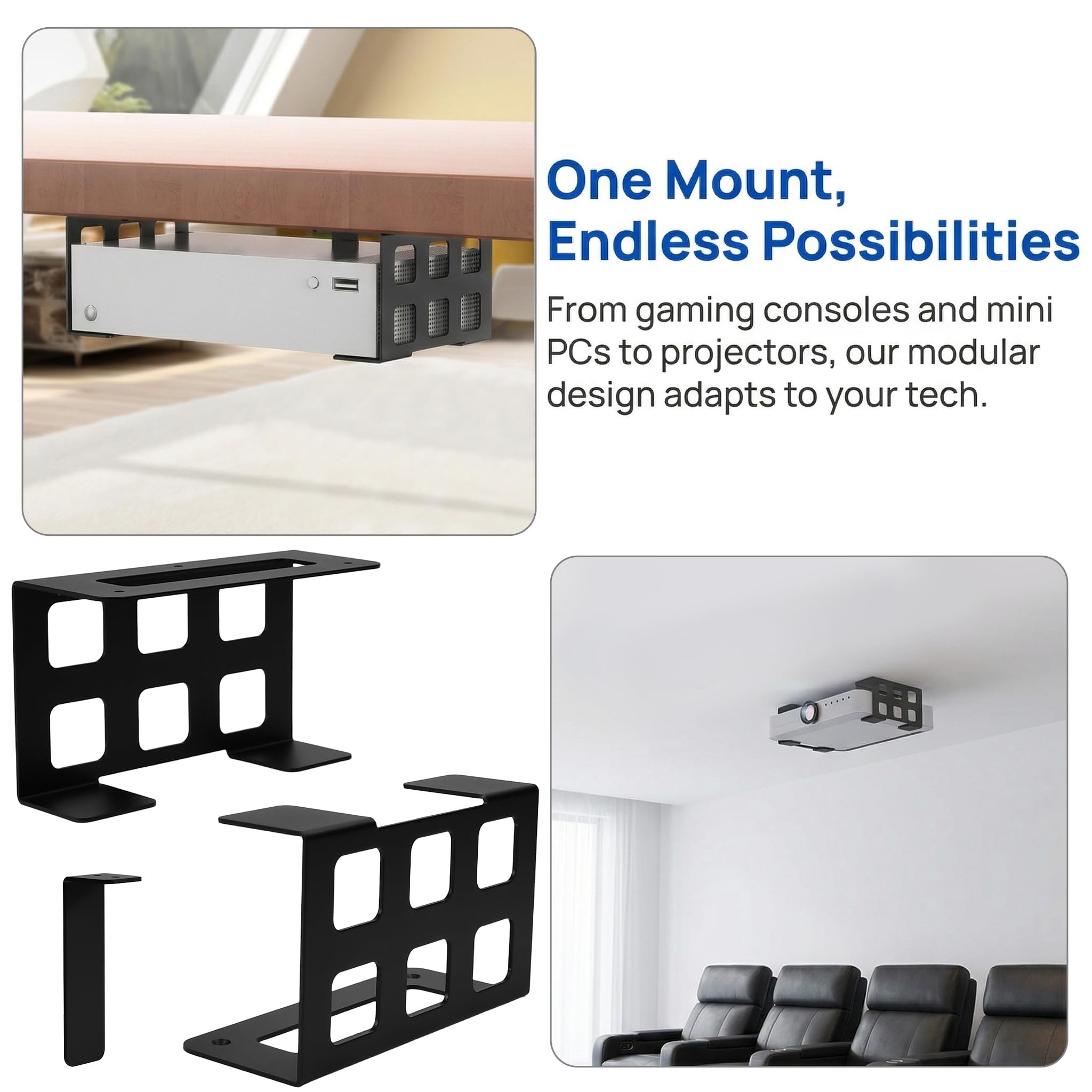 Supporti Sotto Scrivania per Router, Set di Supporti per Mini PC, Supporto da Soffitto per Proiettore, Compatibili con Xbox Series S e PS5 Pro, TV Box, per Dispositivi Spessore Inferiore 9 cm