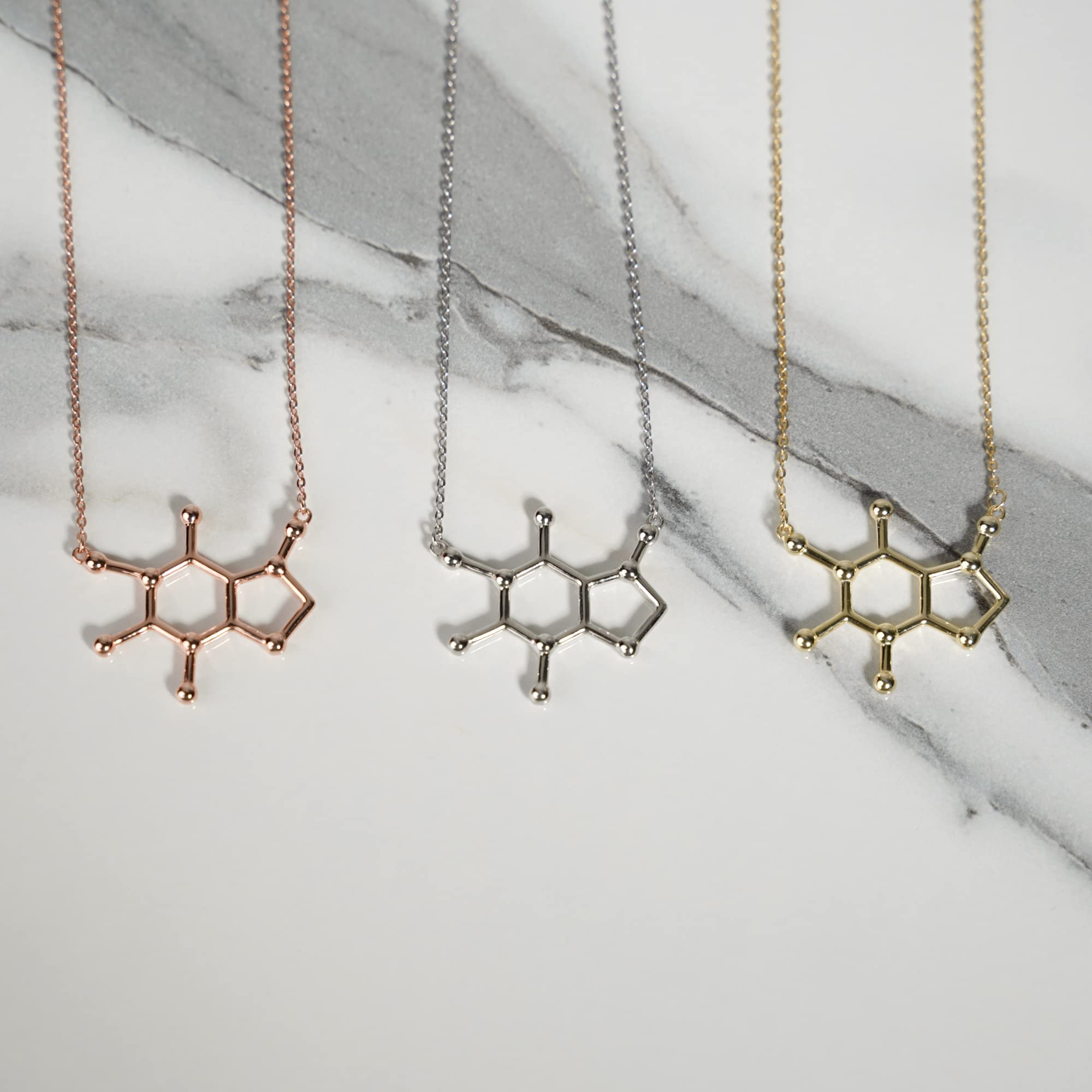 South Street Designs - Collar de molécula de cafeína, joyería de plata de ley 925 para amantes del café y entusiastas de la ciencia