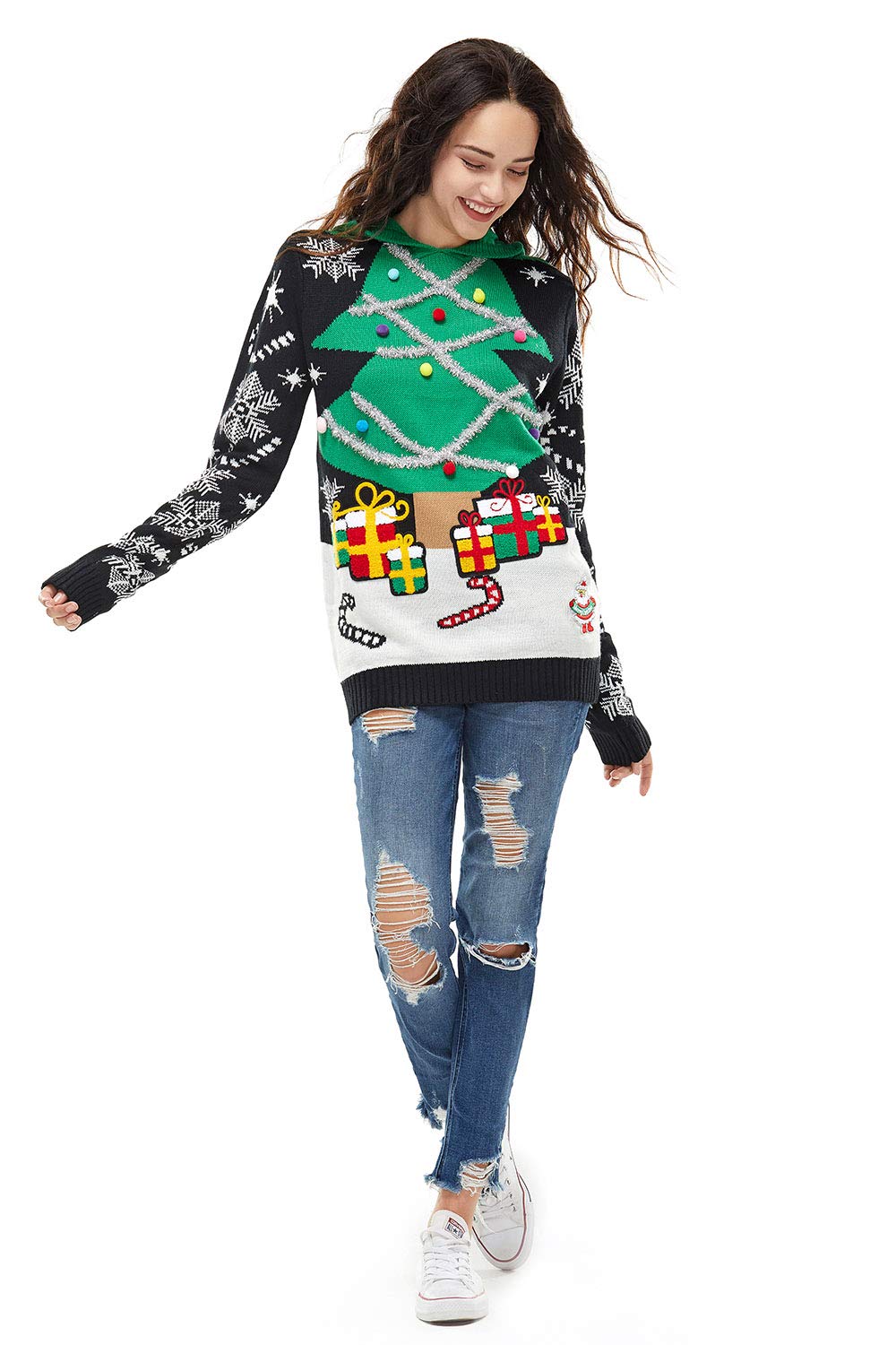 U LOOK UGLY TODAY Hässlicher Weihnachtspullover Damen Unisex lustig Chunky Fair Isle Gestrickter Festlicher Pullover Ugly Christmas Sweater für Party