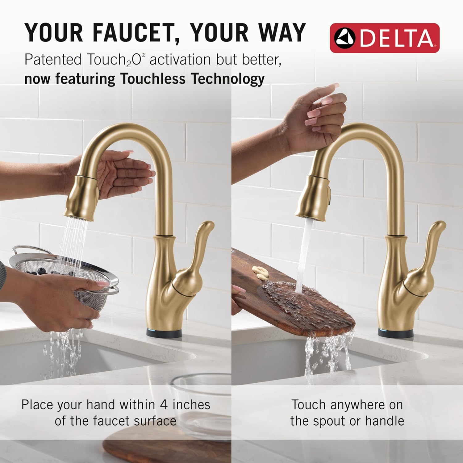 Delta Leland Touchless Bar Faucet with Touch Technology, Brushed Gold Prep Sink Faucet with Pull Down Sprayer, Single Hole, Champagne Bronze 9678TL-CZ-DST