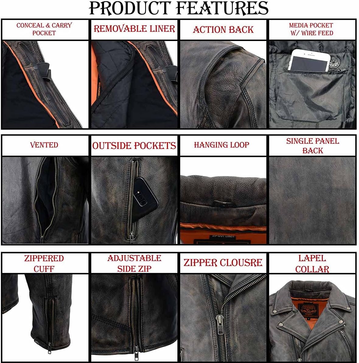 Milwaukee Leather Men's Premium Leather Motorcycle Classic MC Style Rider Jacket w/Removable Liner - Image 5