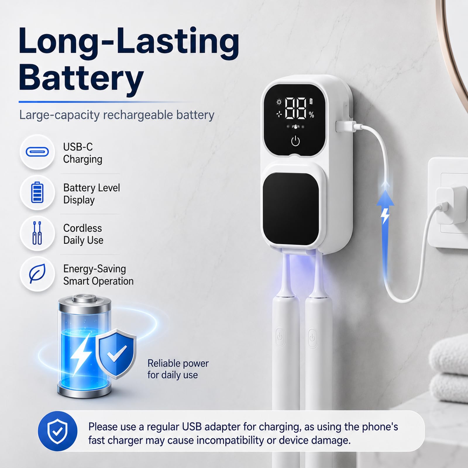 Soporte para cepillo de dientes montado en la pared, fundas para cepillos de dientes con 2 ranuras para cepillos de dientes, caja de limpieza portátil para cepillos de dientes eléctricos y manuales