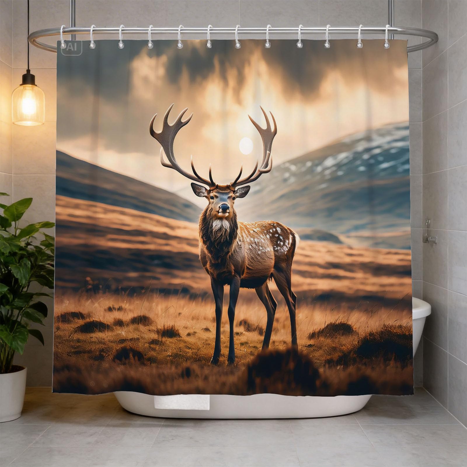Hongduo White 3D Deer Shower Curtain For Stalls Bathtubs Wild Animals Bathroom Decor Shower Curtain Set Polyester Fabric Waterproof 200X200cm/79X79 Inch With Hooks