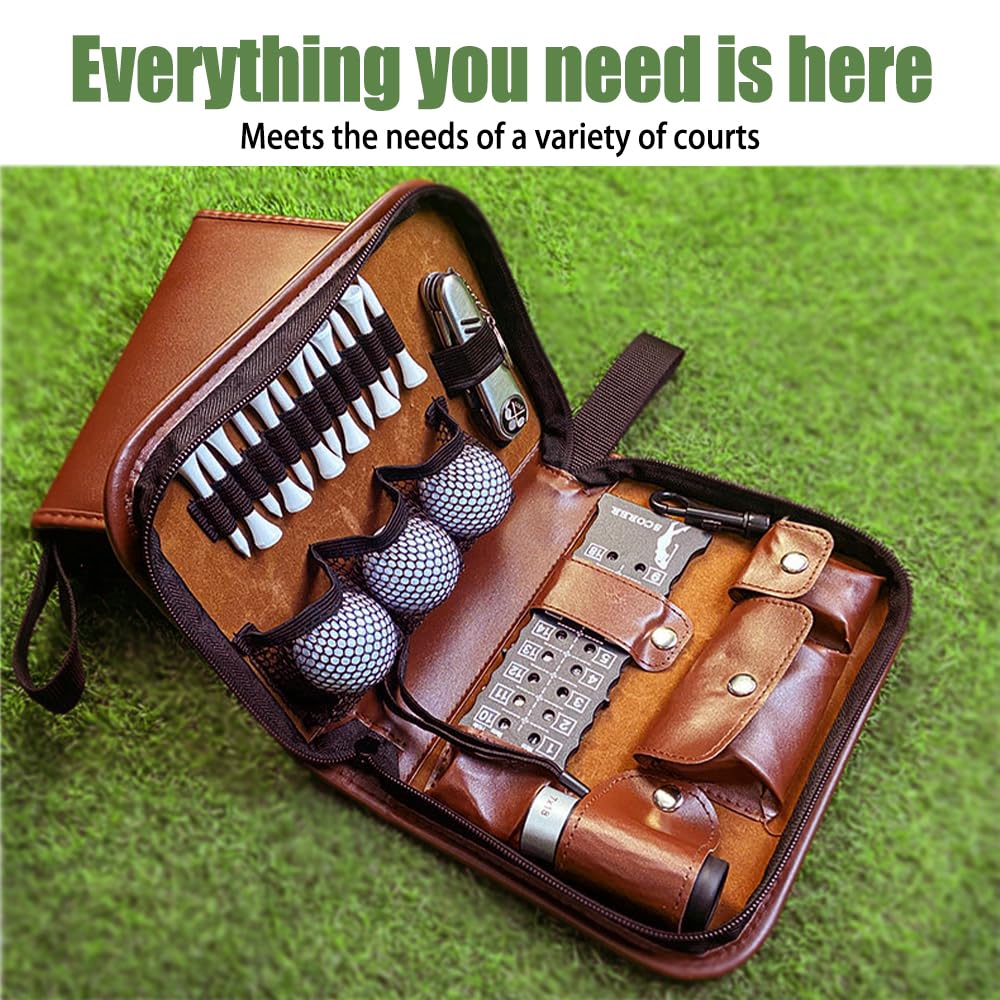 MiOYOOW Kit di Attrezzi da Golf, Borsa in PU per Golf con Gadget Durevoli e Impermeabile, Accessori da Golf Multifunzionale e Portatili per Uomini e Donne