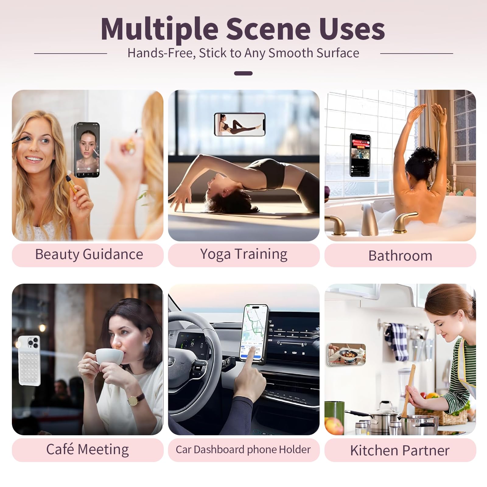 Paquete de 4 fundas de silicona con ventosa de doble cara, agarre adhesivo para teléfono celular, accesorios de teléfono manos libres para selfies y videos, transparente, rosa, negro y blanco