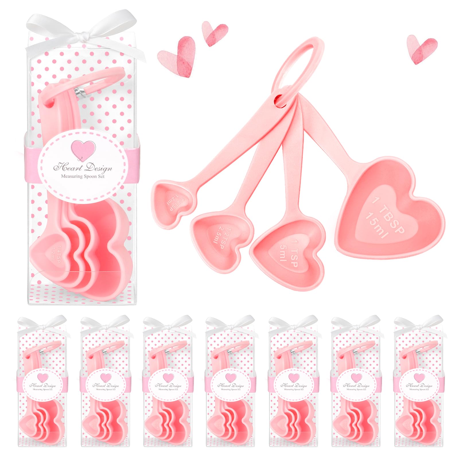 50PCS Heart Shaped Measuring Spoons Plastic Measuring Spoons Party Favors for Guests Bridal Shower Party Decorations Souvenirs Gifts Individual Packaging Box(Pink)