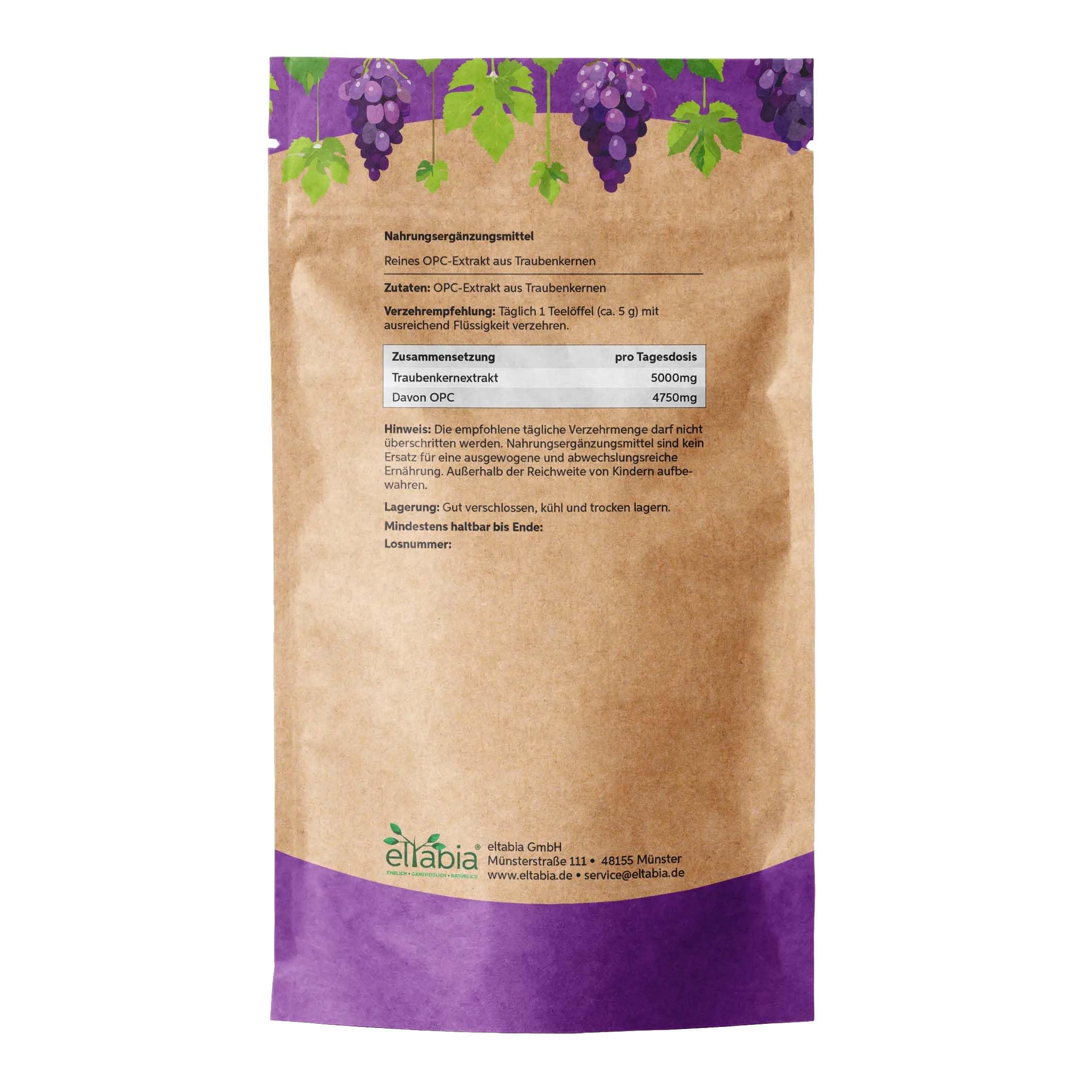 OPC Traubenkernextrakt 200g Pulver | 95% OPC Hochdosiert 950mg Tagesdosis | Rohkost Qualität Traubenkern Pulver vegan und frei von Zusätzen