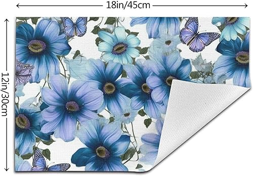 Miniatura 2 de 6 PCS PVC Placemats Set Place Mats Blooming Blue Daisy Non-Slip Weave Place Mats 12" x 18" Farmhouse Table Mat Set for Family Dinners Wedding Parties