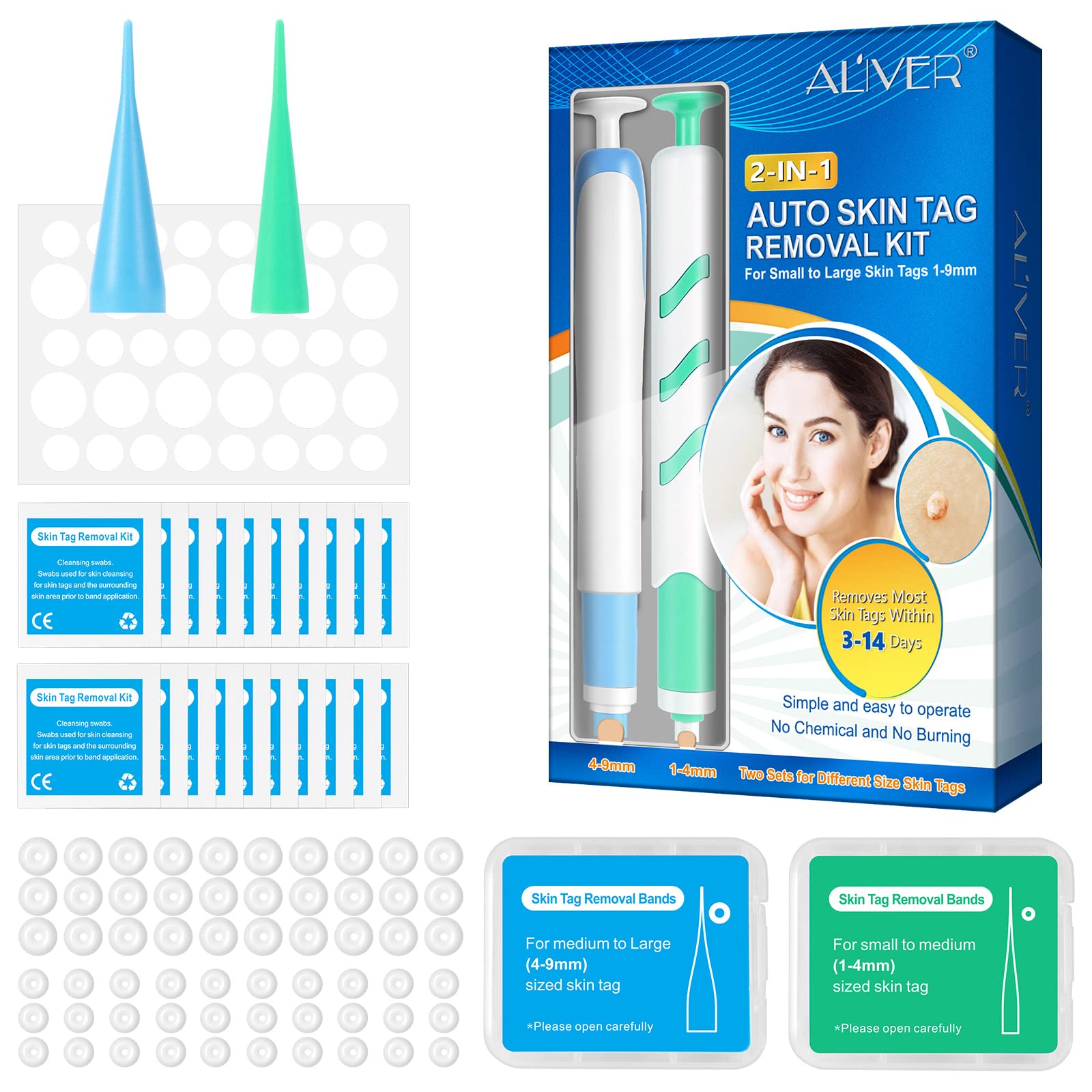 Skin - Tag - Removal, 2 Size Auto - Remover - Pen Kit, Effective Painless & Easy & Safe for Micro to Large Skin Wart and Mole(1-9mm) Safe for Most Body & Face with 60 Micro and Regular Skin Tag Bands - Image 2