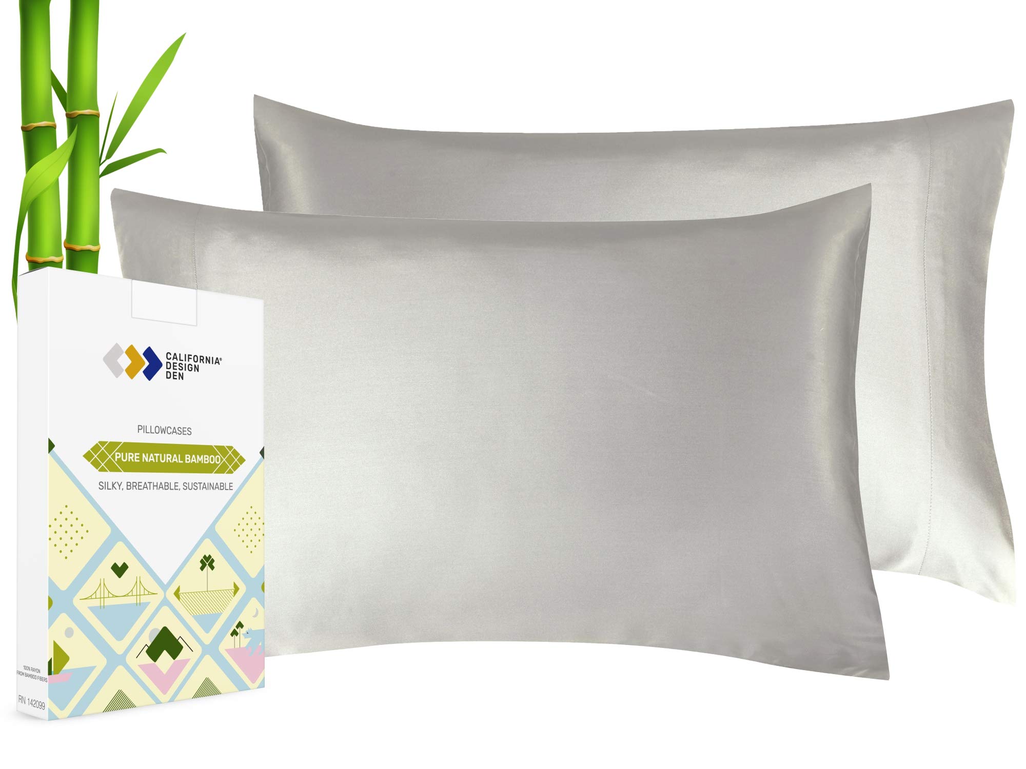 California Design DenSilky Soft 100% Rayon from Bamboo Cases King Size, Set of 2 for Smooth Hair & Skin, Fits King Pillows, Silver Gray Pillow Covers
