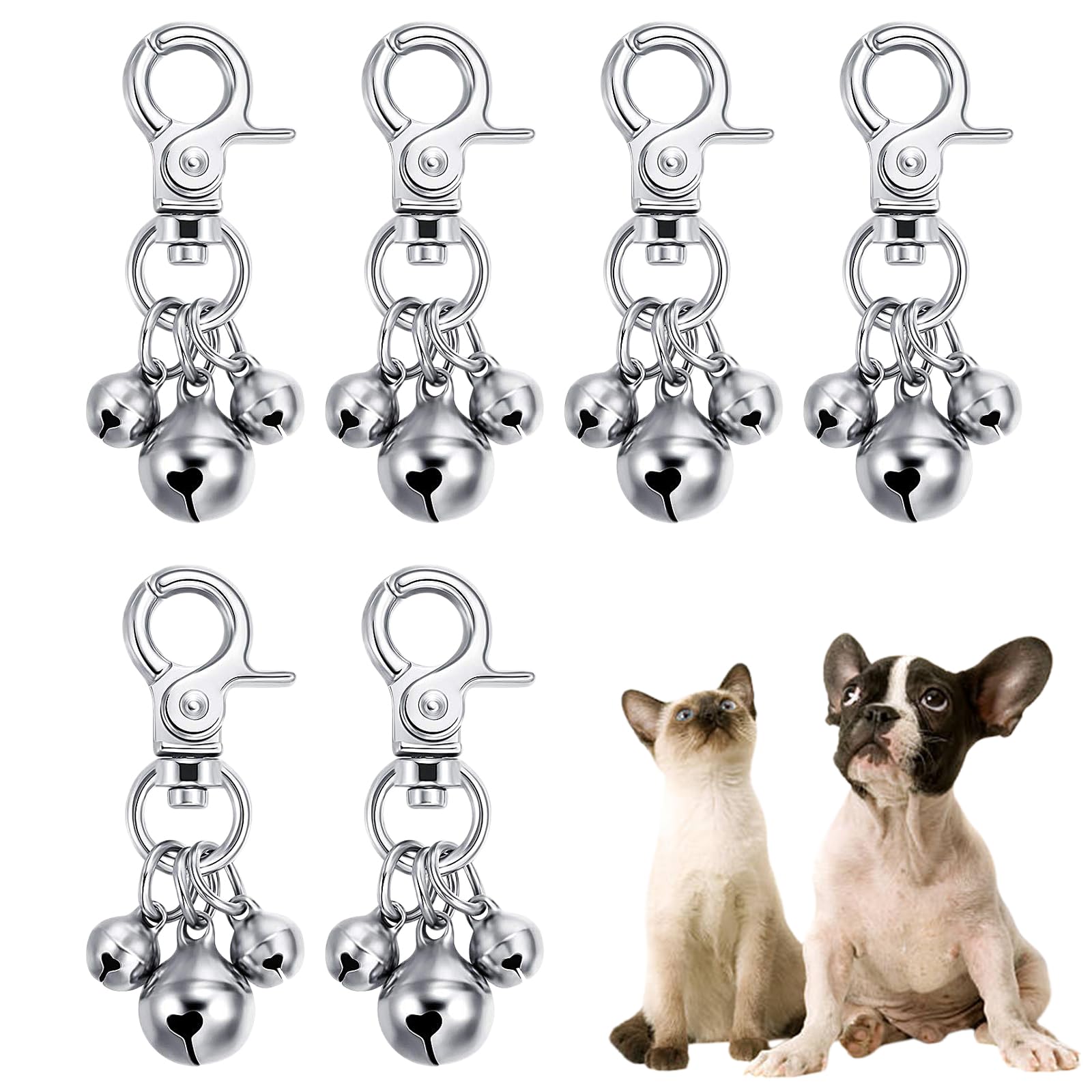 CVNRCLP 6-Pack Pet Bells for Collars - Loud Triple Bell Pendant Charms for Dog and Cat Collars, Ideal for Decoration and Training Key Rings