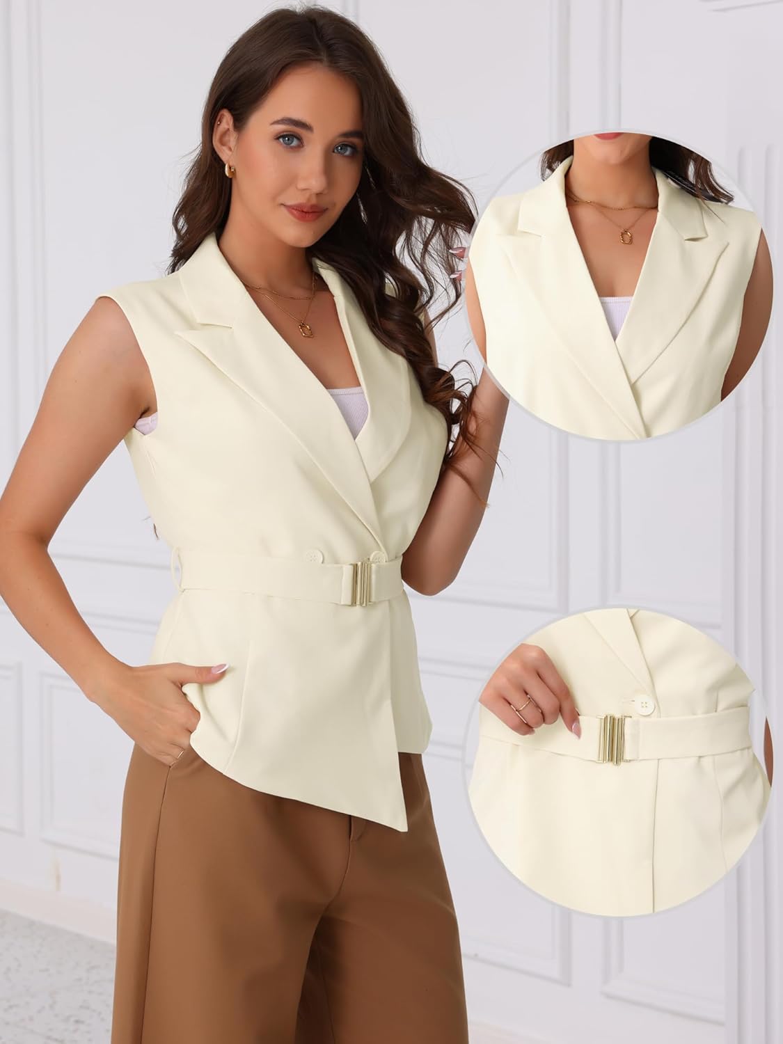 Allegra K Business Casual Blazer Vest for Women's Belted Dressy Sleeveless Blazer - Image 2