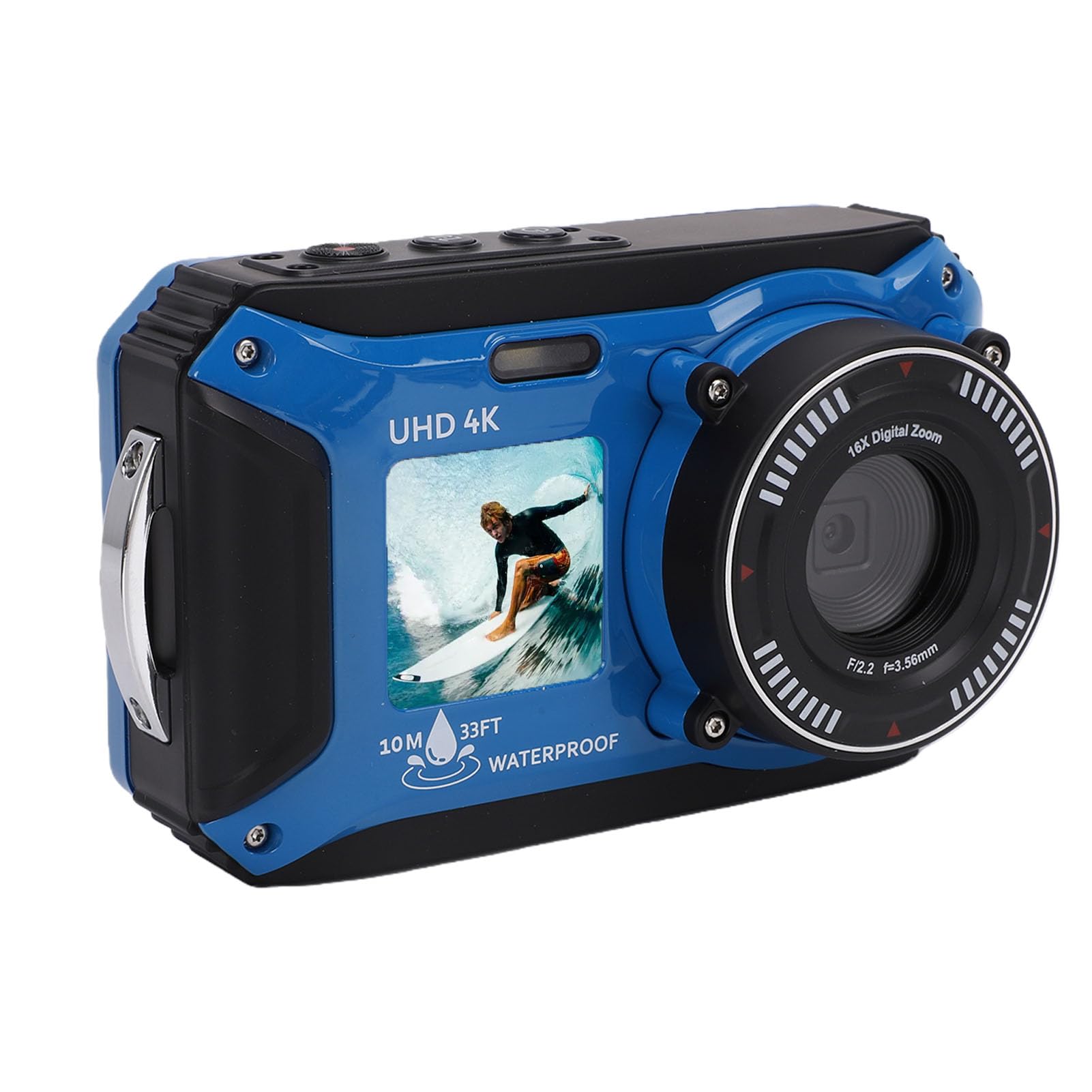 Jiawu Cámara Subacuática, 4K 64MP 33FT Impermeable Pantalla Dual Flotante, Cámara Digital Impermeable con Zoom 16X Enfoque Automático para Snorkel Natación Actividades Acuáticas